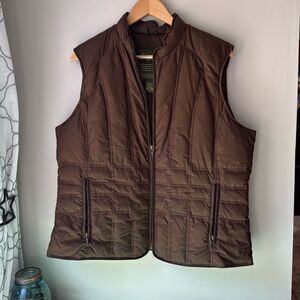 Eddie Bauer quilted goose down puffer vest womens size XL brown outdoors fall wi